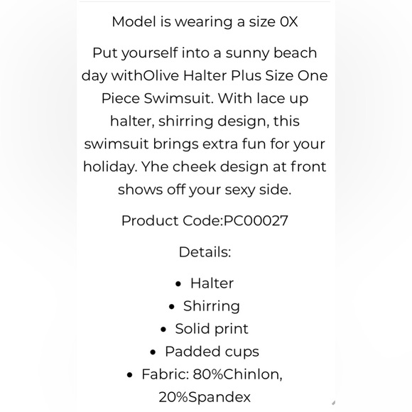 NWT Olive 0X Cupshe Halter Swimsuit with Lace-Up Shirring Design - Picture 4 of 5